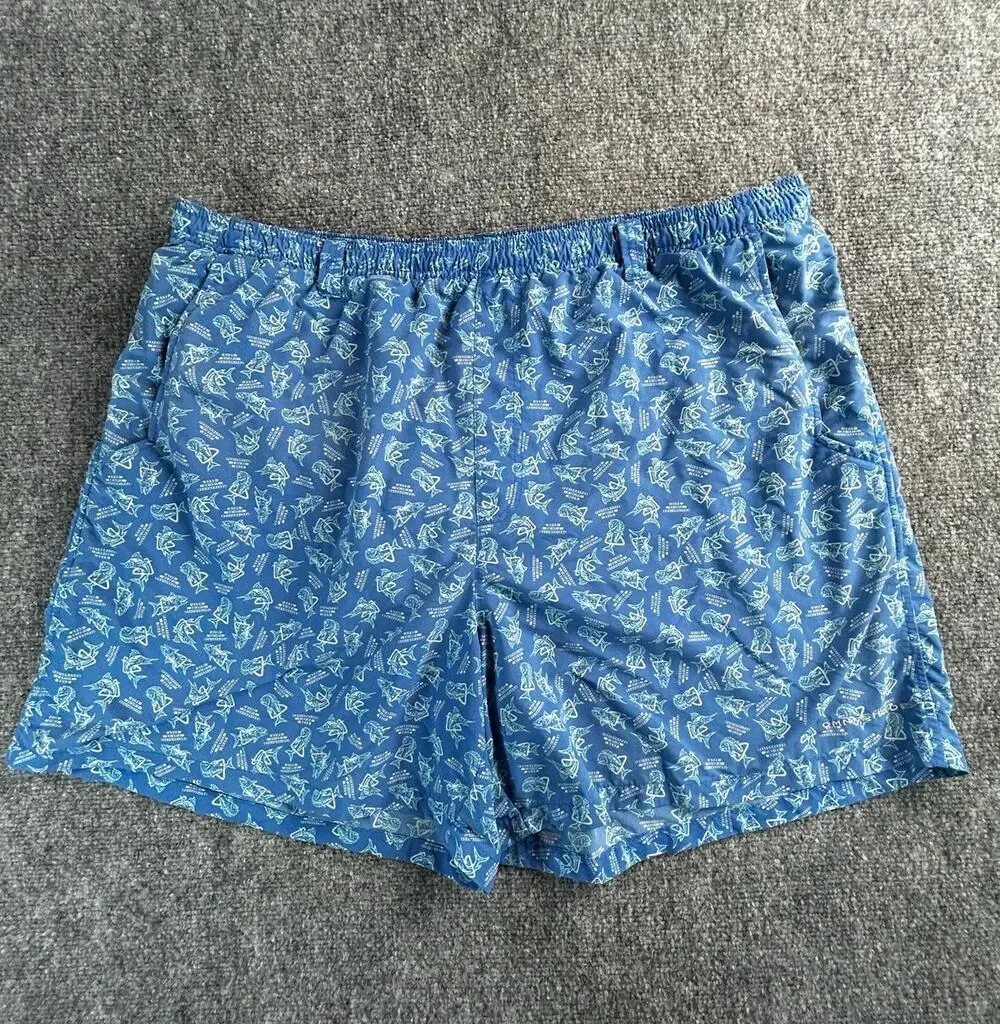 Columbia PFG Fish Print Swim Trunks Men's XL Blue Mesh Lined Fishing Shorts